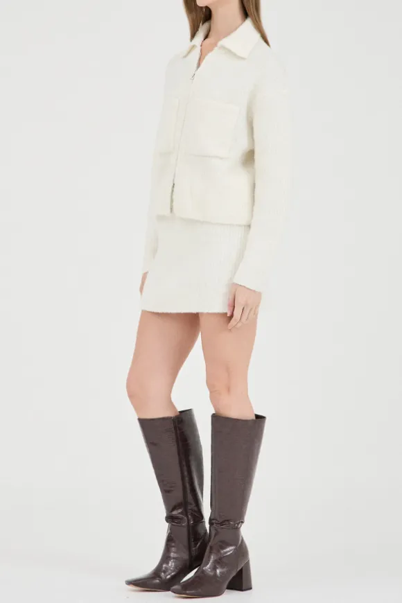 Nyra Boucle Knit Mini Skirt Cream