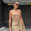 One Shoulder Strap Tank Beige