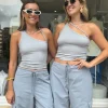 One Shoulder Strap Tank Dusty Blue