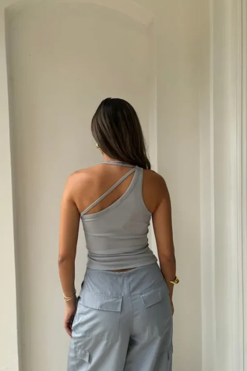 One Shoulder Strap Tank Dusty Blue