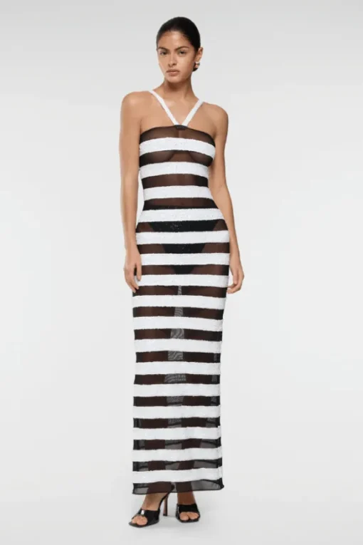Paillettes Stripes Dress Black and White
