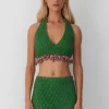 Reis Beaded Macrame Top Emerald