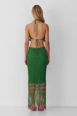 Reis Beaded Macrame Top Emerald