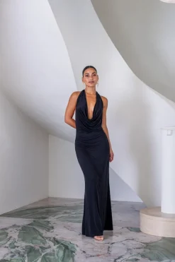 Saint Plunge Maxi Dress Black