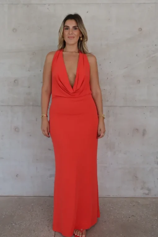 Saint Plunge Maxi Dress Red