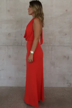 Saint Plunge Maxi Dress Red