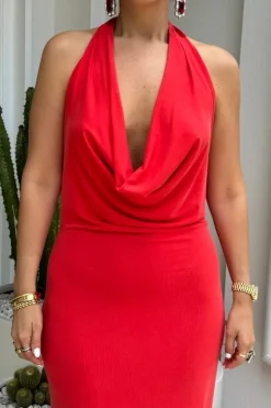 Saint Plunge Maxi Dress Red