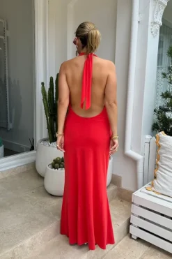 Saint Plunge Maxi Dress Red