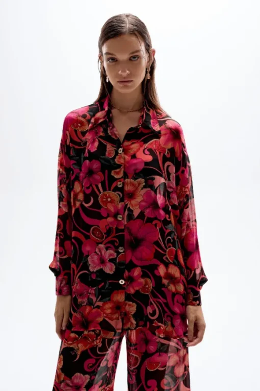 Solace Button Up Shirt Hibiscus Pink