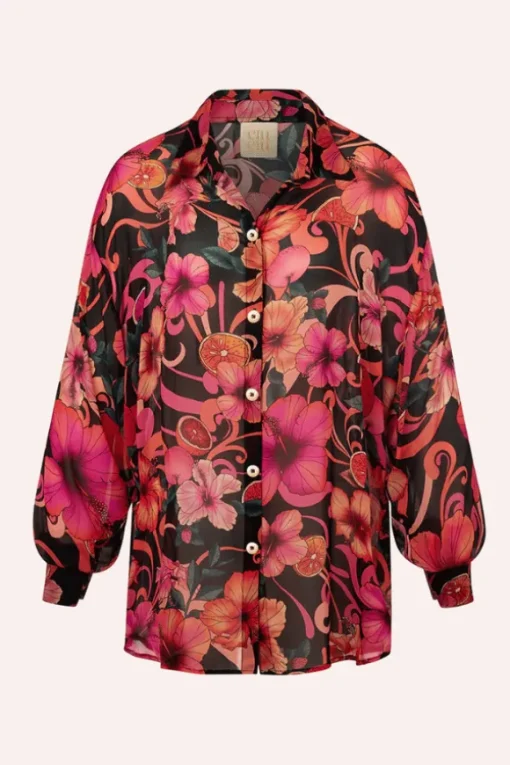 Solace Button Up Shirt Hibiscus Pink