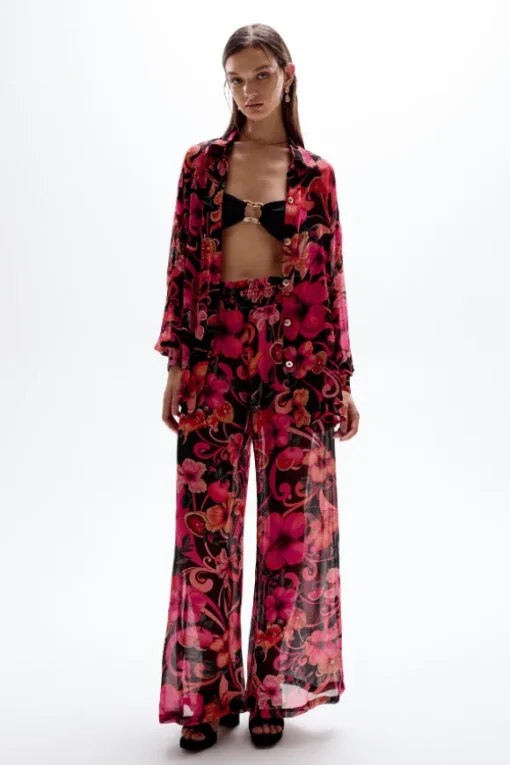 Solace Button Up Shirt Hibiscus Pink