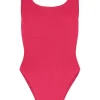 Square Neck Swim Metallic Raspberry