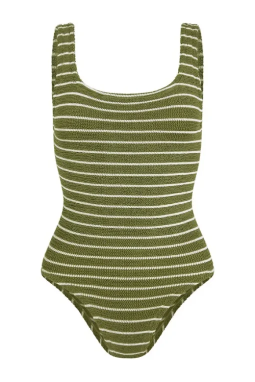 Square Neck Swim Metallic Moss/White