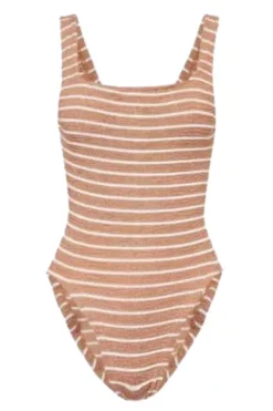 Square Neck Swim Metallic Cocoa/White