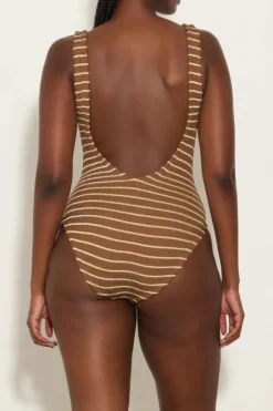 Square Neck Swim Metallic Cocoa/White