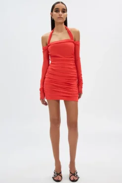 The 'Sonnet' Mesh Mini Dress Tomato Red