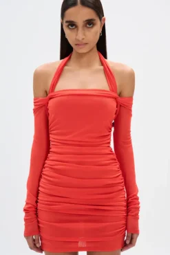 The 'Sonnet' Mesh Mini Dress Tomato Red
