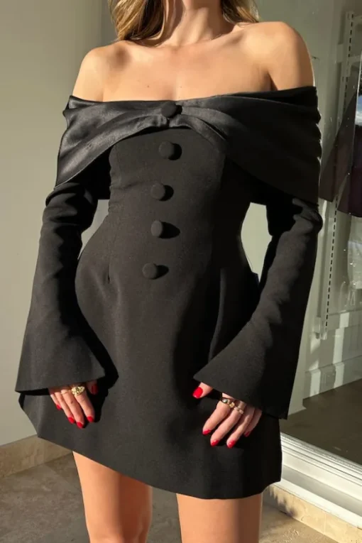 The Ultimate Muse Bow Mini Dress Black