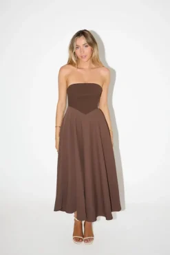 The Ultimate Muse Strapless Midi Dress Brown
