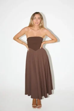 The Ultimate Muse Strapless Midi Dress Brown
