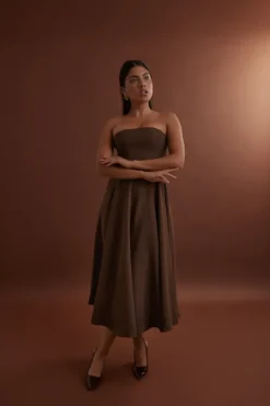 The Ultimate Muse Strapless Midi Dress Brown