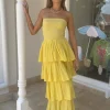 Tiered Maxi Dress Lemon/Gold