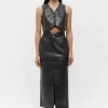 Willa Vegan Leather Midi Skirt Black
