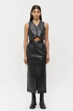 Willa Vegan Leather Midi Skirt Black
