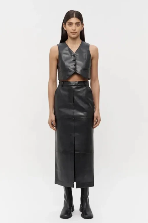 Willa Vegan Leather Midi Skirt Black