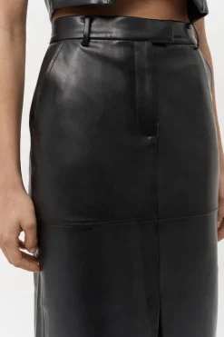 Willa Vegan Leather Midi Skirt Black