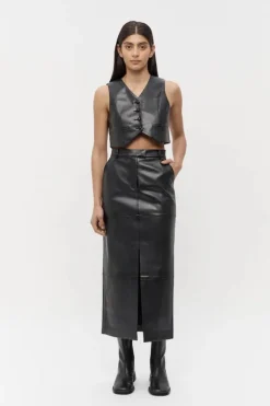 Willa Vegan Leather Midi Skirt Black
