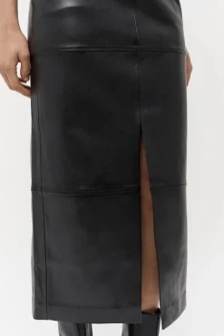 Willa Vegan Leather Midi Skirt Black