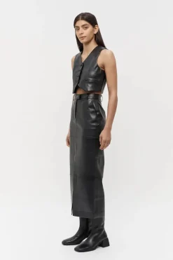 Willa Vegan Leather Midi Skirt Black