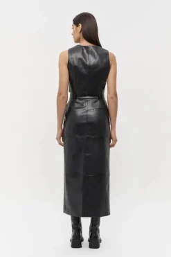 Willa Vegan Leather Midi Skirt Black