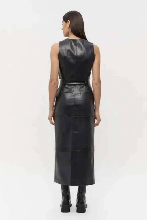 Willa Vegan Leather Midi Skirt Black