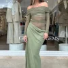 Yasmin Off Shoulder Maxi Dress Pistachio