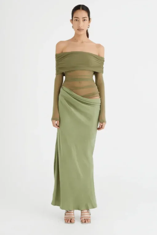 Yasmin Off Shoulder Maxi Dress Pistachio
