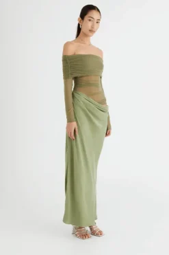 Yasmin Off Shoulder Maxi Dress Pistachio
