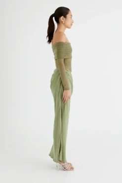Yasmin Off Shoulder Maxi Dress Pistachio