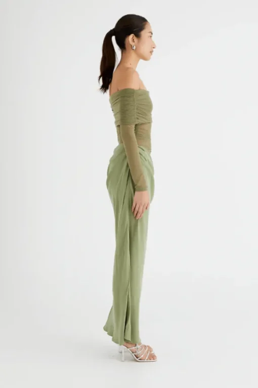 Yasmin Off Shoulder Maxi Dress Pistachio