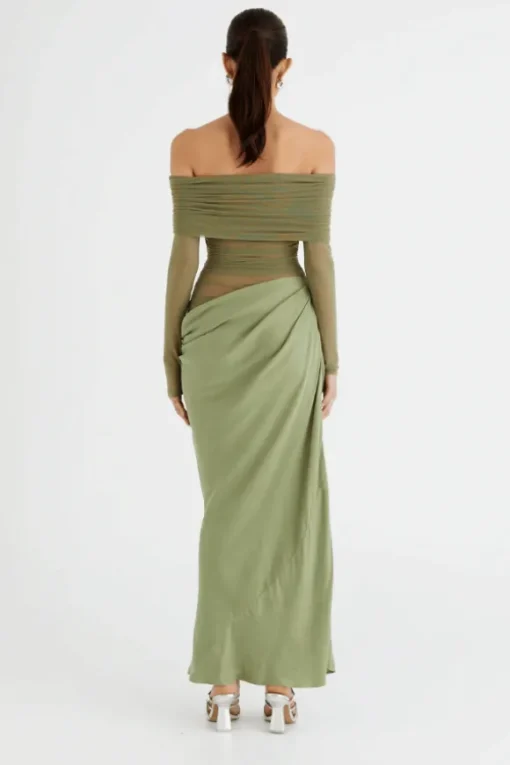 Yasmin Off Shoulder Maxi Dress Pistachio